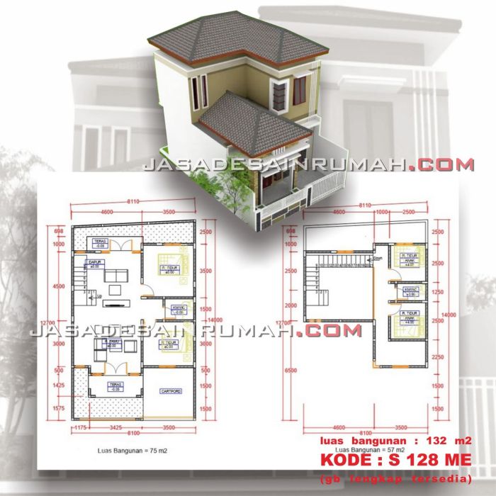 Desain rumah levar 8 meter