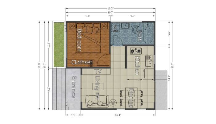 Desain rumah lebar 6 panjang 20